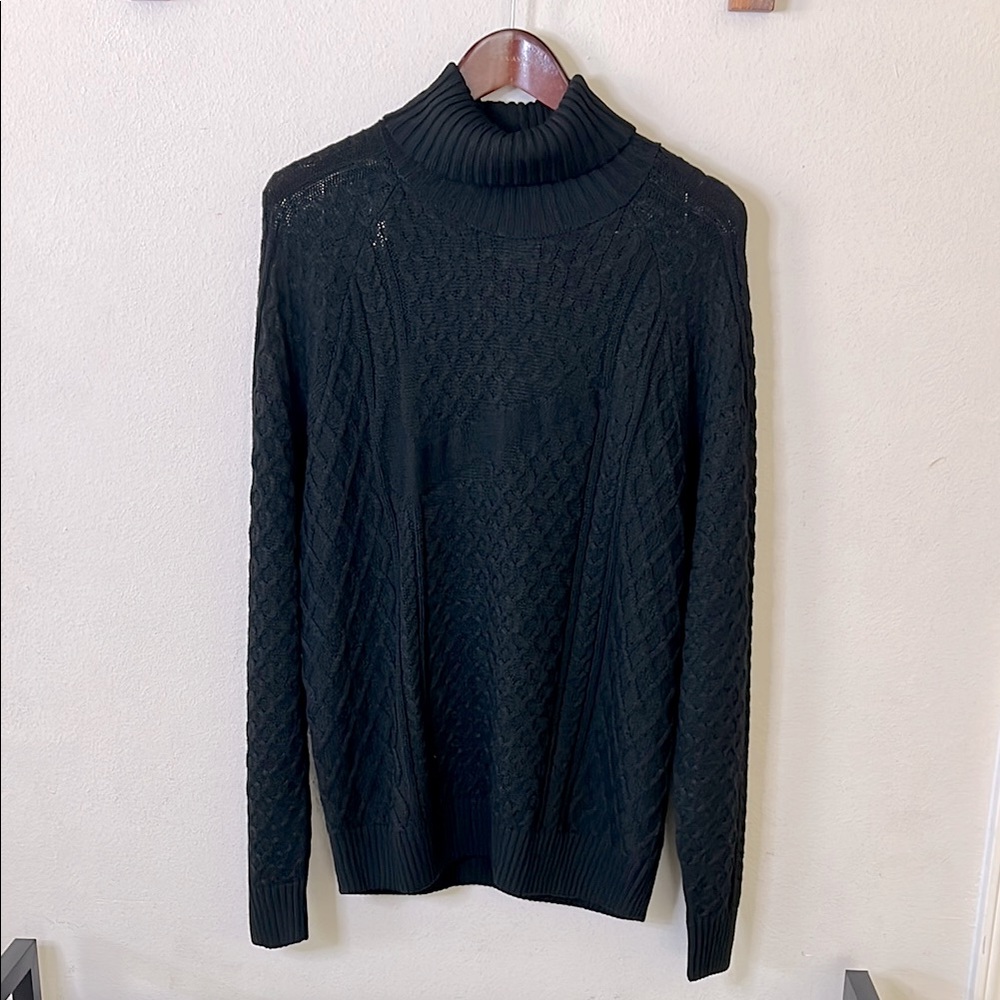 Nike Cable Knit Sweater Turtleneck Black Size Medium Mens Loose Fit - Picture 2 of 16